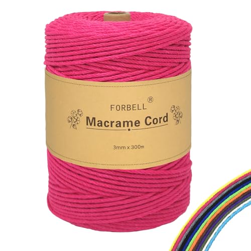 Makramee Garn, 3mm x 300m Premium Baumwollgarn für DIY Handwerk (Rosenrot) von FORBELL