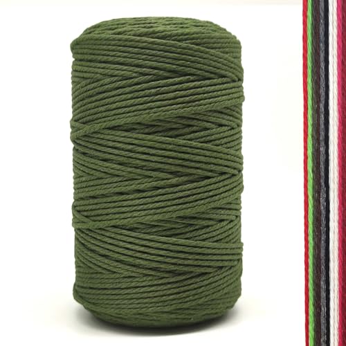 Makramee Garn, 2mm x 300m Premium Baumwollgarn, DIY Handwerk (Armeegrün (2mm)) von FORBELL