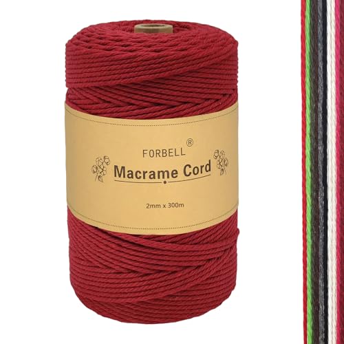 Makramee Garn, 2mm x 300m Premium Baumwollgarn, DIY Handwerk (Bordeaux Rot (2mm)) von FORBELL