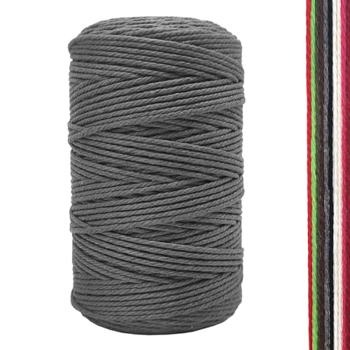 FORBELL Makramee Garn, 2mm x 300m Premium Baumwollgarn, DIY Handwerk (Grau, 2 mm x 300 M) von FORBELL