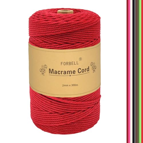 FORBELL Makramee Garn, 2mm x 300m Premium Baumwollgarn, DIY Handwerk (Rot, 2 mm x 300 M) von FORBELL
