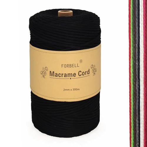 FORBELL Makramee Garn, 2mm x 300m Premium Baumwollgarn, DIY Handwerk (Schwarz, 2 mm x 300 M) von FORBELL