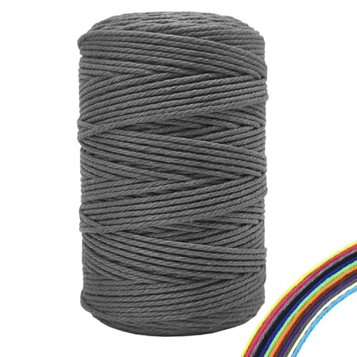 Makramee Garn, 3mm x 300m Premium Baumwollgarn für DIY Handwerk (Grau) von FORBELL