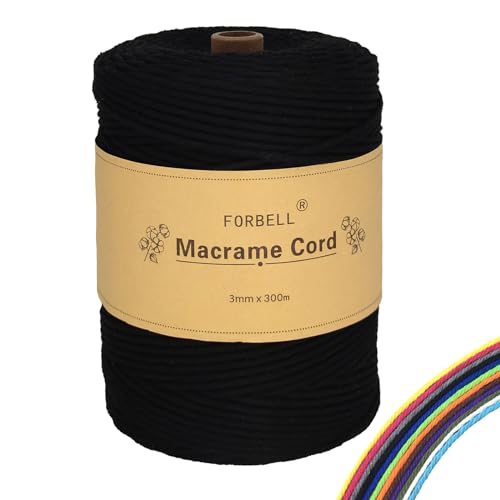 FORBELL Makramee Garn, 3mm x 300m Premium Baumwollgarn, DIY Handwerk (Schwarz, 3 mm x 300 M) von FORBELL