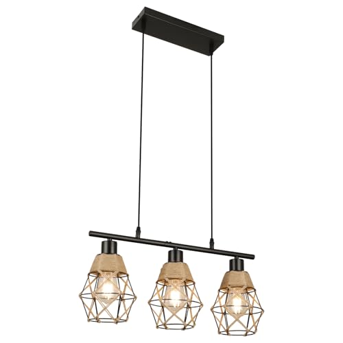 FORCOSO Pendelleuchte Esstisch 3 Flammig, Esszimmerlampe Schwarz Metall Juteseil Hängelampe E27 Esstischlampe Hängeleuchte Höhenverstellbar, Industrie Vintage Küche Esszimmer Esstisch Lampe Hängend FORCOSO Pendelleuchte Esstisch 3 Flammig, Esszimmerlampe Schwarz Metall Juteseil Hängelampe E27 Esstischlampe Hängeleuchte Höhenverstellbar, Industrie Vintage Küche Esszimmer Esstisch Lampe Hängend von FORCOSO