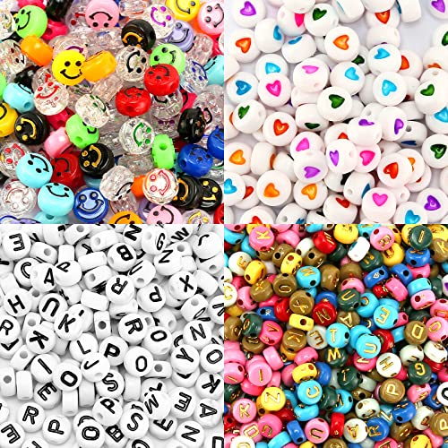 FOREDOO Bunte Buchstaben Smiley Perlen, 700pcs Set, zur Herstellung von Armbändern, Choker-Ketten, Basteln und Schmuckherstellung von FOREDOO