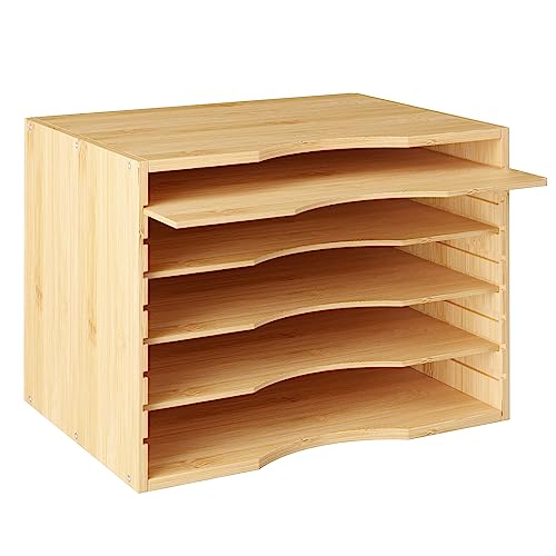 FOREHILL Dokumentenablage Bambus für A4, Briefablage mit 4 variablen Einlegeböden, Ablagefächer stapelbar Holz, Papierablage für Schreibtisch Organizer 35x25x25cm von FOREHILL