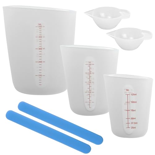 3 Stück Silikon Messbecher 125/250/500ml,Silikonbecher zum Gießen mit Klare Skala,Epoxidharz Mischbecher mit Silikon Rührstab,Epoxidharz Zubehör für DIY Handmade,Labor,Küche,Transparent von FORETOGO