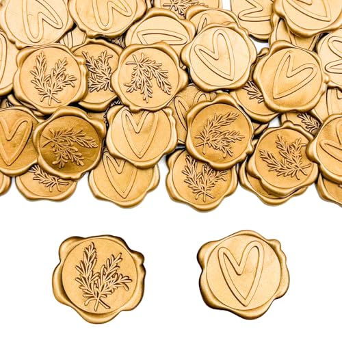 50 Stück Goldene Wachssiegel Selbstklebend,Herzförmige und Rosmarinmuster,Goldene Wachssiegelaufkleber,Wachssiegelsticker für Hochzeit Party Geburtstag Einladungen Umschläge von FORETOGO