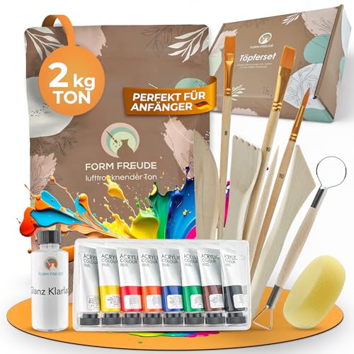 FORM FREUDE Töpferset für Zuhause – DIY Kreativset mit Lufttrocknendem Ton, Modellierwerkzeugen und Anleitung – Töpfern ohne Brennen – Bastelset für Anfänger und Geschenkset für kreative Köpfe FORM FREUDE Töpferset für Zuhause – DIY Kreativset mit Lufttrocknendem Ton, Modellierwerkzeugen und Anleitung – Töpfern ohne Brennen – Bastelset für Anfänger und Geschenkset für kreative Köpfe von FORM FREUDE
