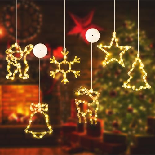 FORMIZON 6 Stück Weihnachtsbeleuchtung, LED Weihnachtsdeko Fenster Lichte mit Saugnäpfe, Weihnachtsbeleuchtung Stern, Hängenden Fensterlicht für Weihnachten Deko, Balkon, Party, Hochzeit von FORMIZON