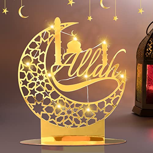 FORMIZON EID Mubarak Dekor, Gold Acryl Tischdeko Ramadan, Mondstern Ramadan Dekoration mit LED Islamischer Muslimischer, Muslimisches Festival Islamisches Dekor für Home Party Supplies (4) von FORMIZON