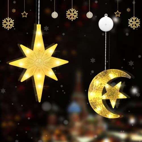 FORMIZON LED Sterne Weihnachtsdeko, 10 LED Sterne Weihnachtsbeleuchtung mit Saugnäpfe, LED Sterne Lichterkette, Warmweiß LED Sterne Weihnachts Fenster Party für Innen Außen Balkon von FORMIZON