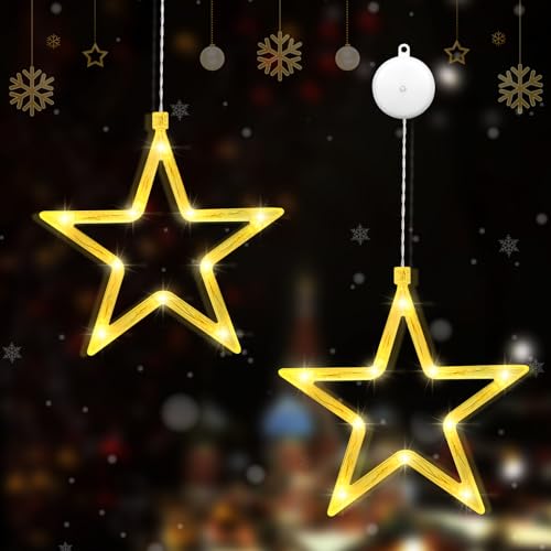 FORMIZON LED Sterne Weihnachtsdeko, 10 Sterne Weihnachtsbeleuchtung mit Saugnäpfe, Lichterkette, Warmweiß Weihnachts Fenster Party für Innen Außen Balkon von FORMIZON