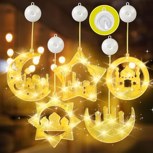 FORMIZON Ramadan Dekorative Fee Licht, LED Muslim Ramadan Lichter, mit Saugnäpfe, Islam Mubarak Dekoration Halbmond Nachtlicht, Eid Dekorationen für Ramadan Deko Party Geschenke (Ramadan Set B) von FORMIZON