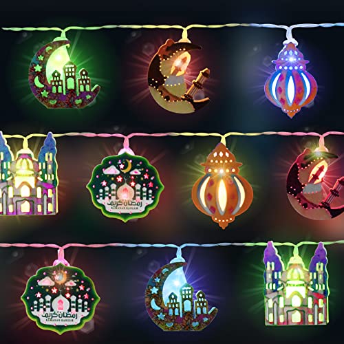FORMIZON Ramadan Fee Lichterketten, 1.65Meters 10 LEDs Eid Mubarak Bunt String Licht, Stern Mond Dekoration Eid Mubarak LED-Laternen, Muslim LED Lichterketten für Ramadan Partyzubehör(4) von FORMIZON
