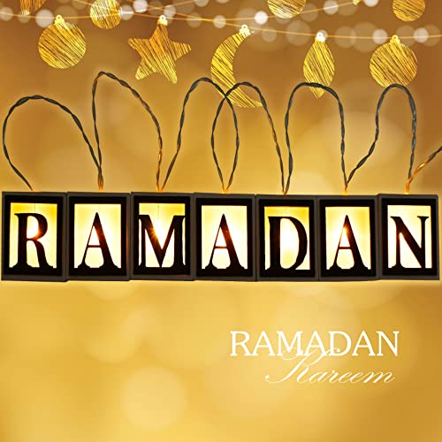 FORMIZON Ramadan LED Lichterkette, Ramadan Dekoration Hölzerne, Batteriebetrieben, Muslimisches Nachtlicht, Hölzerne Hohlbuchstaben Lichterkette, Ramadan Hängelampe, Eid Mubarak Heimdekoration von FORMIZON