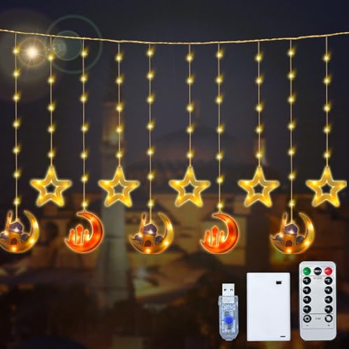 FORMIZON Ramadan Licht Stern Mond Lichterketten, Ramadan Deko Licht mit Sternen Mond und Schloss, 3m Eid String Licht mit 45 LED Licht und 8 Blinkenden Modi, Ramadan Lichterkette mit USB (Weiß) von FORMIZON