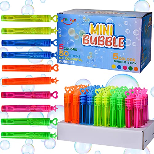 FORMIZON Seifenblasen Kinder, 50 Stück Mini Seifenblasen Set, Seifenblasen Stäbe Kinder Spielzeug Geschenke, Perfekt für Kindergeburtstag, Partys, Hochzeit, Farblich Sortiert (50 Stück) von FORMIZON