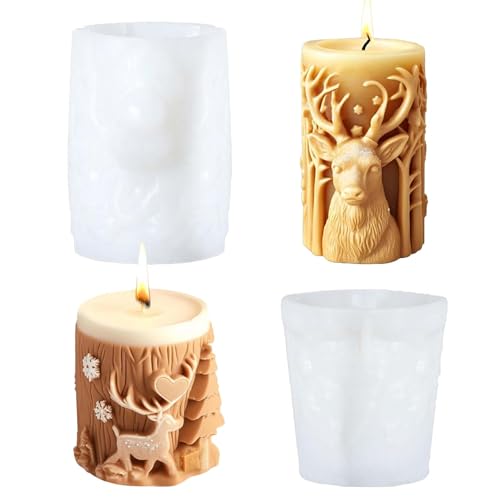 2 Silikonformen Gießformen Weihnachten, FORMVERSITY Silikonform Elch, Silikonformen Kerzen 3D Zylindrische, Silikonform Seife silikonform Rentier für Gips Tannenbaum Diy Duftkerzenherstellung von FORMVERSITY