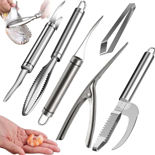 6PCS Fisch Entschupper, FORMVERSITY Stainless Steel Crawfish Peeler Tool, Grätenzange, Entschupper für Fisch, 6-In-1-Set Geeignet zum Entfernen von Garnelenfäden Fischschuppen Eingeweiden 6PCS Fisch Entschupper, FORMVERSITY Stainless Steel Crawfish Peeler Tool, Grätenzange, Entschupper für Fisch, 6-In-1-Set Geeignet zum Entfernen von Garnelenfäden Fischschuppen Eingeweiden von FORMVERSITY