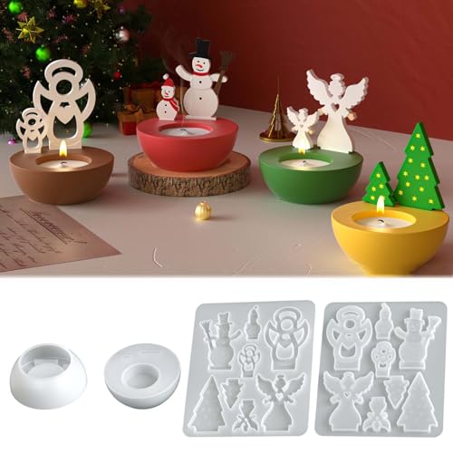 Silikonformen Gießformen Kerzenhalter, FORMVERSITY Silikonform Weihnachten Gießformen Einschieber, Kerzenhalter Gießform, Silikonform Engel Tannenbaum Schneemann, Gipsformen zum Gießen für Stabkerzen von FORMVERSITY