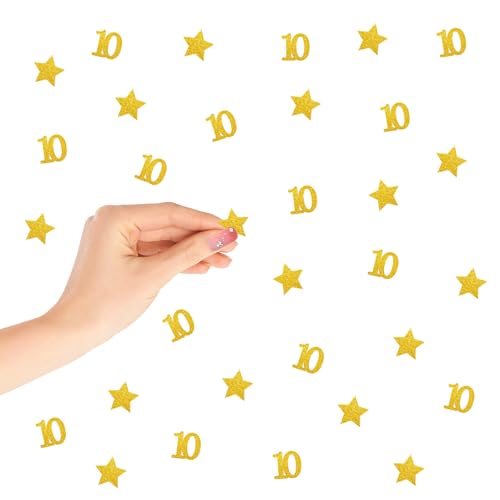 120 Stück Konfetti, Zahl 10, goldener Glitzer, Papierkonfetti zum 10. Geburtstag, zehn Papierstreuungen, funkelnder kleiner Stern für Mädchen, Party-Dekoration zum 10. Jahrestag 120 Stück Konfetti, Zahl 10, goldener Glitzer, Papierkonfetti zum 10. Geburtstag, zehn Papierstreuungen, funkelnder kleiner Stern für Mädchen, Party-Dekoration zum 10. Jahrestag von FORSHEEP