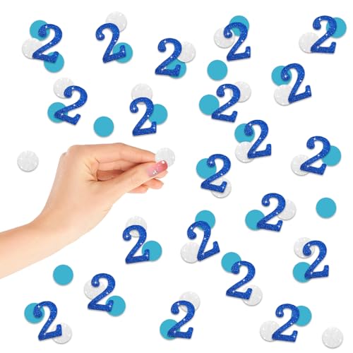 200 Stück Konfetti, Zahl 2, blau, glitzernd, Papierkonfetti, silberfarbene Kreisausschnitte für Geburtstag, 2. Jahrestag, Party-Dekoration 200 Stück Konfetti, Zahl 2, blau, glitzernd, Papierkonfetti, silberfarbene Kreisausschnitte für Geburtstag, 2. Jahrestag, Party-Dekoration von FORSHEEP