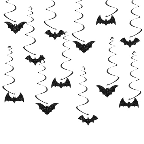 24pcs Halloween Fledermaus hängende Wirbel Dekorationen, fliegende Fledermäuse Schilder Decke Wirbel Streamer Hängende Banner, schwarze Fledermaus hängende Wirbel für Halloween Party Dekoration von FORSHEEP