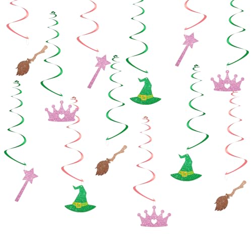 24pcs Hexe hängende Wirbel Dekorationen Prinzessin Decke Wirbel Streamer Hängende Banner Rosa & Grün hängende Wirbel für Hexe Geburtstag/Halloween Party Dekoration von FORSHEEP
