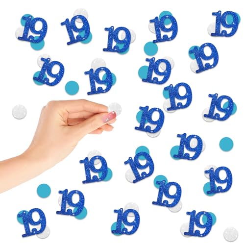 Konfetti, Zahl 19, Blau, Glitzer, Papierkonfetti, silberfarbene Kreisausschnitte für Geburtstag, 19. Jahrestag, Party-Dekoration, 200 Stück von FORSHEEP