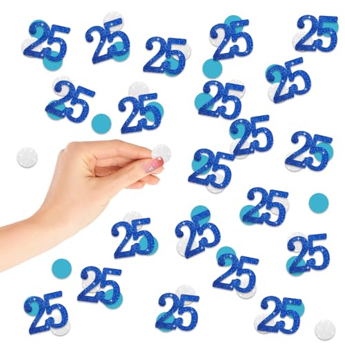 Konfetti, Zahl 25, blau, glitzernd, Papierkonfetti, silberfarbene Kreisausschnitte für Geburtstag, 25. Jahrestag, Party-Dekoration, 200 Stück Konfetti, Zahl 25, blau, glitzernd, Papierkonfetti, silberfarbene Kreisausschnitte für Geburtstag, 25. Jahrestag, Party-Dekoration, 200 Stück von FORSHEEP