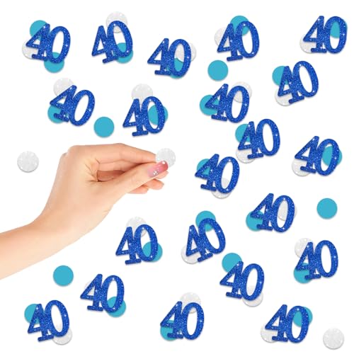 Konfetti, Zahl 40, blau, glitzernd, Papierkonfetti zum 40. Geburtstag, silberfarbene Kreisausschnitte für Geburtstag, 40. Jahrestag, Party-Dekoration, 200 Stück Konfetti, Zahl 40, blau, glitzernd, Papierkonfetti zum 40. Geburtstag, silberfarbene Kreisausschnitte für Geburtstag, 40. Jahrestag, Party-Dekoration, 200 Stück von FORSHEEP