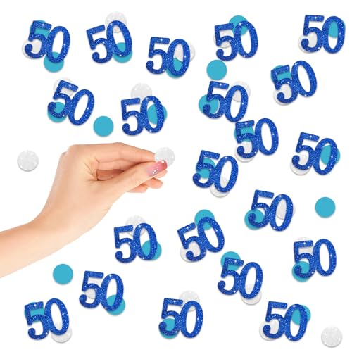 Konfetti, Zahl 50, blau, glitzernd, Papierkonfetti, silberfarbene Kreisausschnitte für Geburtstag, 50. Jahrestag, Party-Dekoration, 200 Stück Konfetti, Zahl 50, blau, glitzernd, Papierkonfetti, silberfarbene Kreisausschnitte für Geburtstag, 50. Jahrestag, Party-Dekoration, 200 Stück von FORSHEEP