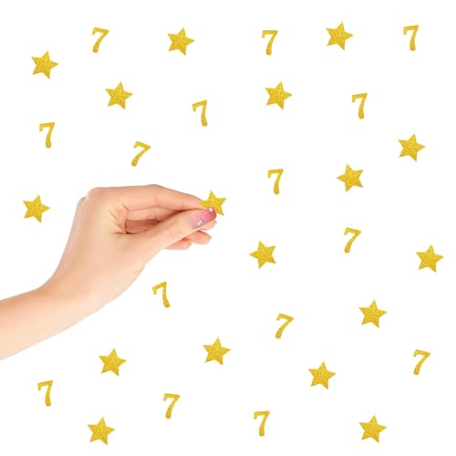 Konfetti, Zahl 7, goldener Glitzer, Papier-Konfetti, glitzernder kleiner Stern, für Mädchen, Party-Dekoration zum 7. Jahrestag, 120 Stück Konfetti, Zahl 7, goldener Glitzer, Papier-Konfetti, glitzernder kleiner Stern, für Mädchen, Party-Dekoration zum 7. Jahrestag, 120 Stück von FORSHEEP