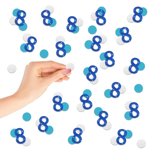 Konfetti, Zahl 8, blau, glitzernd, Papierkonfetti, silberfarbene Kreisausschnitte für Geburtstag, 8. Jahrestag, Party-Dekoration, 200 Stück Konfetti, Zahl 8, blau, glitzernd, Papierkonfetti, silberfarbene Kreisausschnitte für Geburtstag, 8. Jahrestag, Party-Dekoration, 200 Stück von FORSHEEP