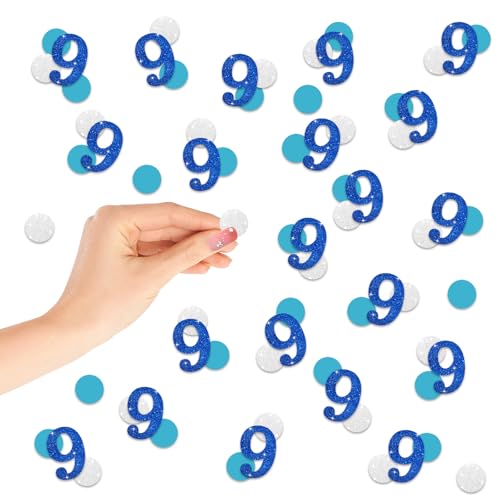 Konfetti, Zahl 9, blau, glitzernd, Papierkonfetti, silberfarbene Kreisausschnitte für Geburtstag, 9. Jahrestag, Party-Dekoration, 200 Stück Konfetti, Zahl 9, blau, glitzernd, Papierkonfetti, silberfarbene Kreisausschnitte für Geburtstag, 9. Jahrestag, Party-Dekoration, 200 Stück von FORSHEEP
