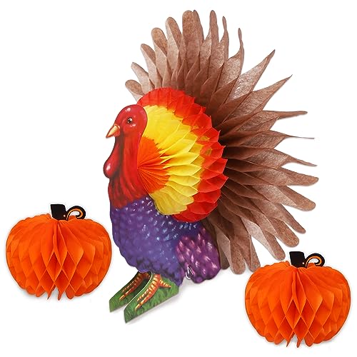 FORUP Erntedank-Tuch Truthahn-Dekorationen, Thanksgiving Truthahn Kürbis Tafelaufsatz Tischdekoration mit künstlichen Ahornblättern für Erntedankfest, Party, Tischdekoration von FORUP