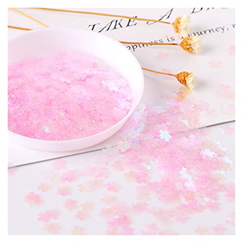 FORVIX 5mm ultradünne Sakura Blume Pailletten Rosa Kirschblüten DIY Pailletten Haustier Glitter für Nägel Kunst Maniküre/Hochzeit Konfetti 10g (Color : Transparent Pink, Size : 5mm Sakura) von FORVIX