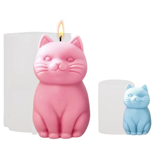 FORYNXHWIN 2 Stück 3d Katzen silikonformen gießformen, Kerzengießform Silikon, Niedliche Katze Gips Kerzengießformen für Beton Tiere Kerzenständer Dekor Kerzenformen für Basteln DIY Tischdeko von FORYNXHWIN