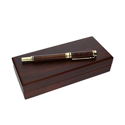 FORYOU24 Kugelschreiber Rollerpen gold mit Gravur Wunsch-Name die Geschenkidee Stift gravur mit Holzbox von FORYOU24