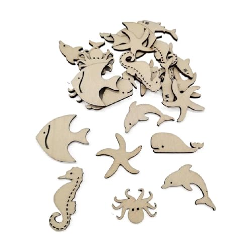 Holzscheiben, Ornamente, 2,5 cm, unlackiertes Holz, Meerestierform, Rohlinge, Holzausschnitte, natürliche Holzstücke, Basteldekorationen, 30 Stück Holzscheiben, Ornamente, 2,5 cm, unlackiertes Holz, Meerestierform, Rohlinge, Holzausschnitte, natürliche Holzstücke, Basteldekorationen, 30 Stück von FOSANGNANTU