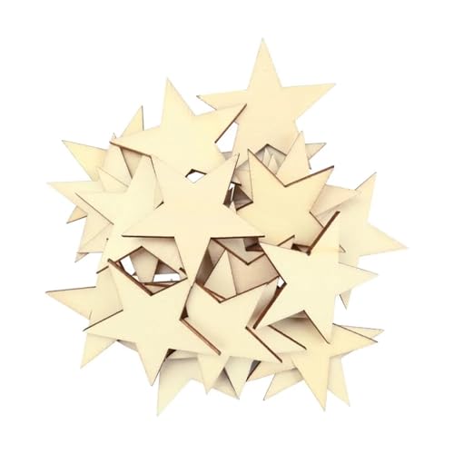 Holzscheiben, Ornamente, 25 Stück, 5 x 5 x 0,2 cm, unlackiert, sternförmige Holzstücke für Holzhandwerksprojekte, Geschenkanhänger, Heimdekoration Holzscheiben, Ornamente, 25 Stück, 5 x 5 x 0,2 cm, unlackiert, sternförmige Holzstücke für Holzhandwerksprojekte, Geschenkanhänger, Heimdekoration von FOSANGNANTU