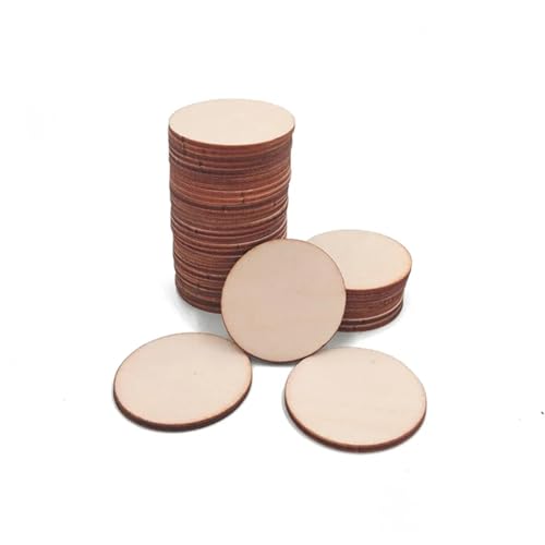 Holzscheiben, Ornamente, 4 x 4 x 0,2 cm, unlackierte, vorgebohrte Holzscheiben, massive runde Holzscheiben für Hochzeitsdekorationen, 50 Stück Holzscheiben, Ornamente, 4 x 4 x 0,2 cm, unlackierte, vorgebohrte Holzscheiben, massive runde Holzscheiben für Hochzeitsdekorationen, 50 Stück von FOSANGNANTU