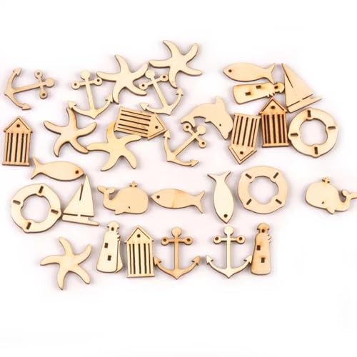 Holzscheiben, Ornamente, 40 Stück, 2,7–3,1 cm, gemischt, Ozean-Navigationsmuster, Holzscheiben für Heimdekoration, handgefertigte Bastelarbeiten, Scrapbooking, Holzornamente, Kunst von FOSANGNANTU