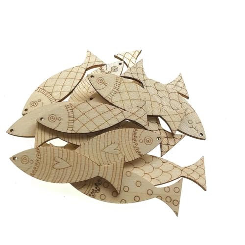 Holzscheiben, Ornamente, 50 Stück, 5 cm, unlackiertes Holz, Fischform, Zubehör, Handwerk, Heimdekoration Holzscheiben, Ornamente, 50 Stück, 5 cm, unlackiertes Holz, Fischform, Zubehör, Handwerk, Heimdekoration von FOSANGNANTU