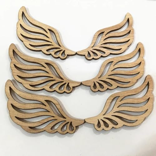 Holzscheiben, Ornamente, 6 x 2,5 cm, Engelsflügel, Holzscheiben, Holzausschnitte, unlackierte Holzbastelverzierungen, Geschenk, Ornamente, Dekoration, Stil 4, 10 Stück Holzscheiben, Ornamente, 6 x 2,5 cm, Engelsflügel, Holzscheiben, Holzausschnitte, unlackierte Holzbastelverzierungen, Geschenk, Ornamente, Dekoration, Stil 4, 10 Stück von FOSANGNANTU