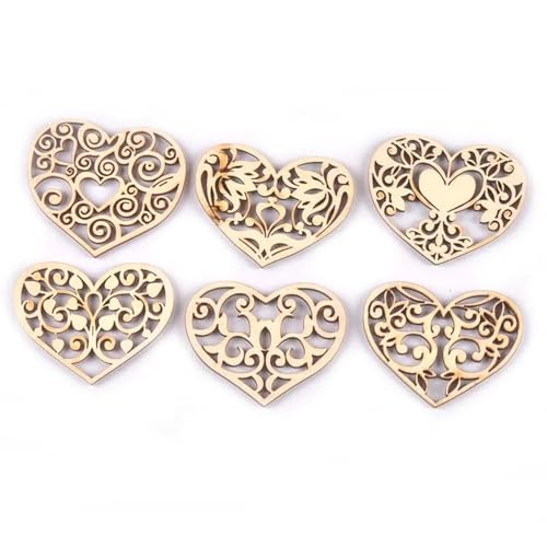 Holzscheiben-Ornamente, 5 x 3,8 cm, Spitzen-Herzmuster, Holzhandwerksanhänger für Scrapbooking, hängende Holzornamente, Heimdekoration, 10 Stück Holzscheiben-Ornamente, 5 x 3,8 cm, Spitzen-Herzmuster, Holzhandwerksanhänger für Scrapbooking, hängende Holzornamente, Heimdekoration, 10 Stück von FOSANGNANTU