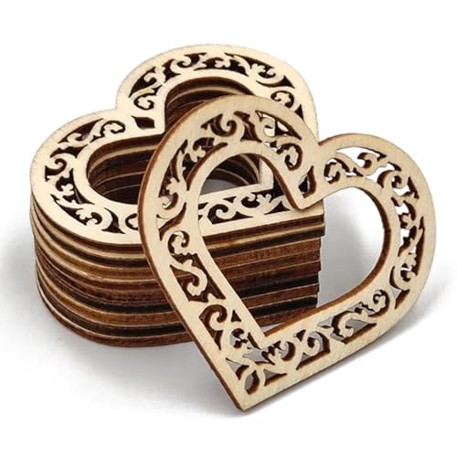 Holzscheiben zum Basteln, 10 Stück hölzerne Herzausschnitte, blanko, Holzscheiben, Verzierungen, Ornamente für Hochzeitszubehör, Herz, 5,5 x 5 cm Holzscheiben zum Basteln, 10 Stück hölzerne Herzausschnitte, blanko, Holzscheiben, Verzierungen, Ornamente für Hochzeitszubehör, Herz, 5,5 x 5 cm von FOSANGNANTU