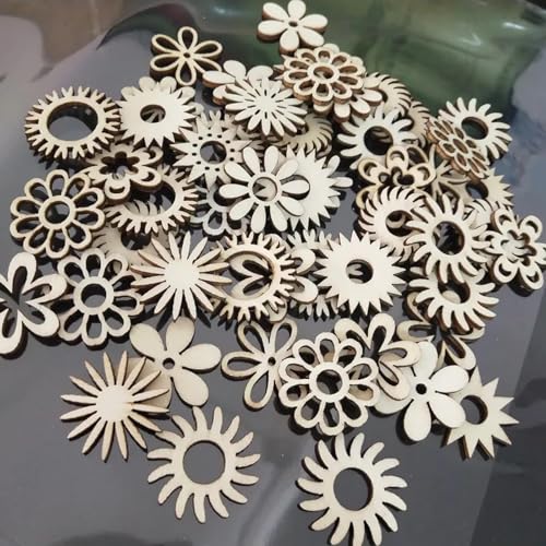 Holzscheiben zum Basteln, 50 Stück, Holzverzierungen, Blumen-, Schmetterlings-Form, Ausschnitte, Scrapbooking, Handwerk, Holzkrone, Scheiben, Holzscheibe, Ornament, Stil 1 Holzscheiben zum Basteln, 50 Stück, Holzverzierungen, Blumen-, Schmetterlings-Form, Ausschnitte, Scrapbooking, Handwerk, Holzkrone, Scheiben, Holzscheibe, Ornament, Stil 1 von FOSANGNANTU